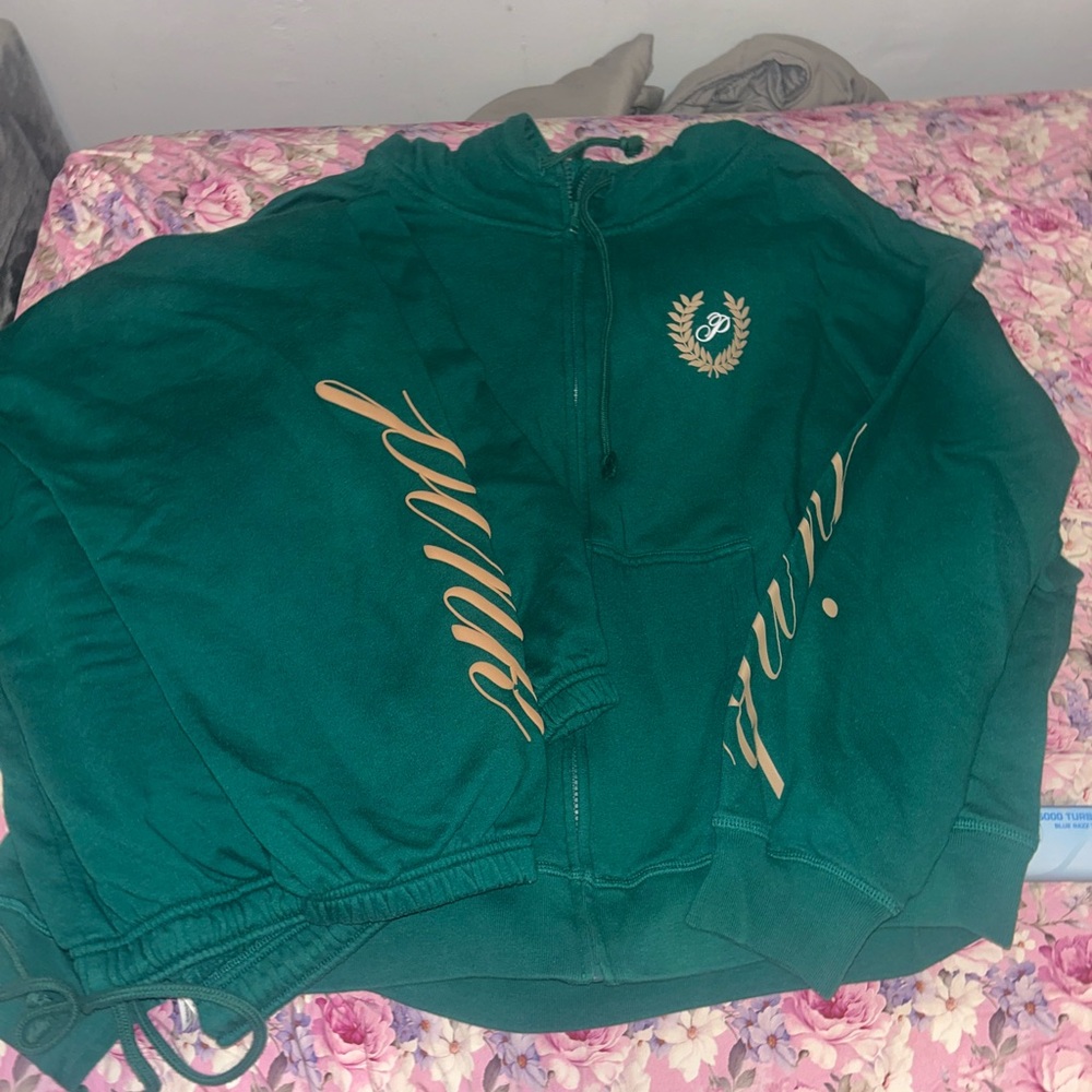 Green Tracksuit with Gold Accents